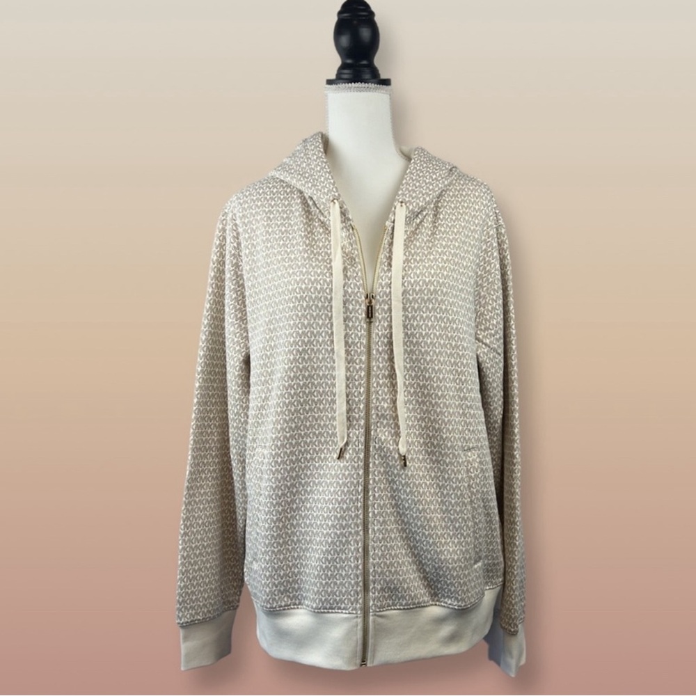 MICHAEL Michael Kors Logo Organic Cotton Blend Zip-Up Hoodie Bone